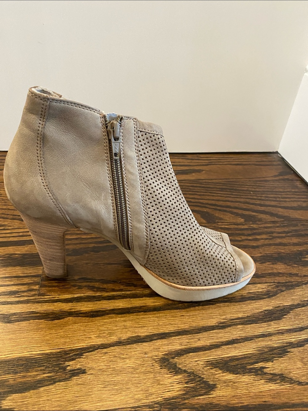 Paul Green Taupe Perforated Peep-Toe Ankle Booties - Picture 5 of 9